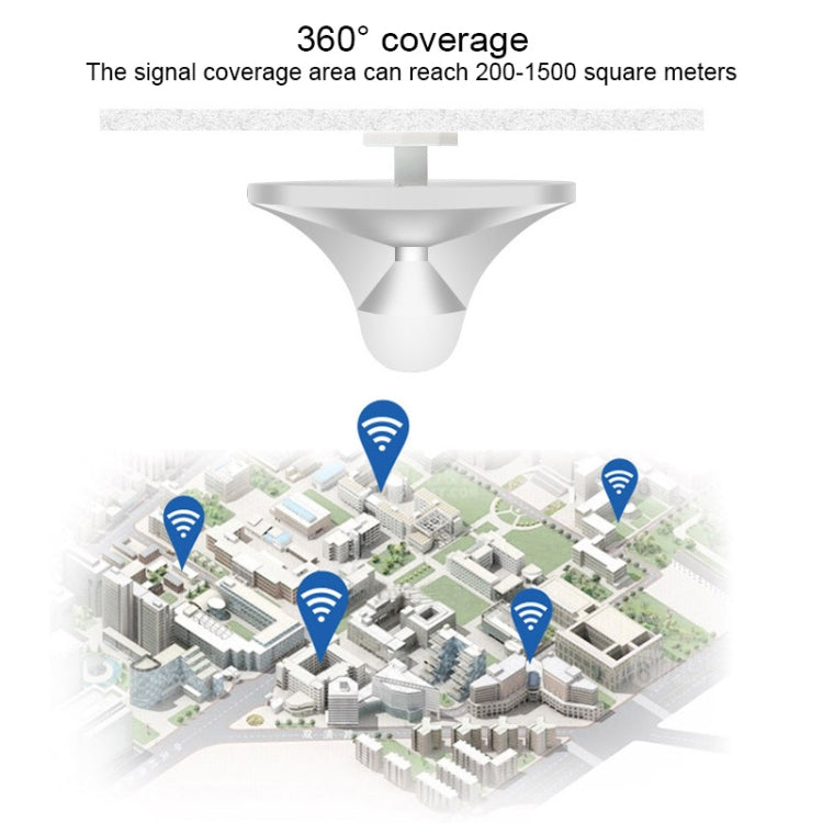 Coverage illustration showing indoor dome antenna with wireless signal icons
