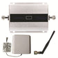 Silver LTE signal repeater booster with coax ports and indicator window.