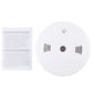 White ceiling smoke and heat detector with central sensor lens and vent grilles