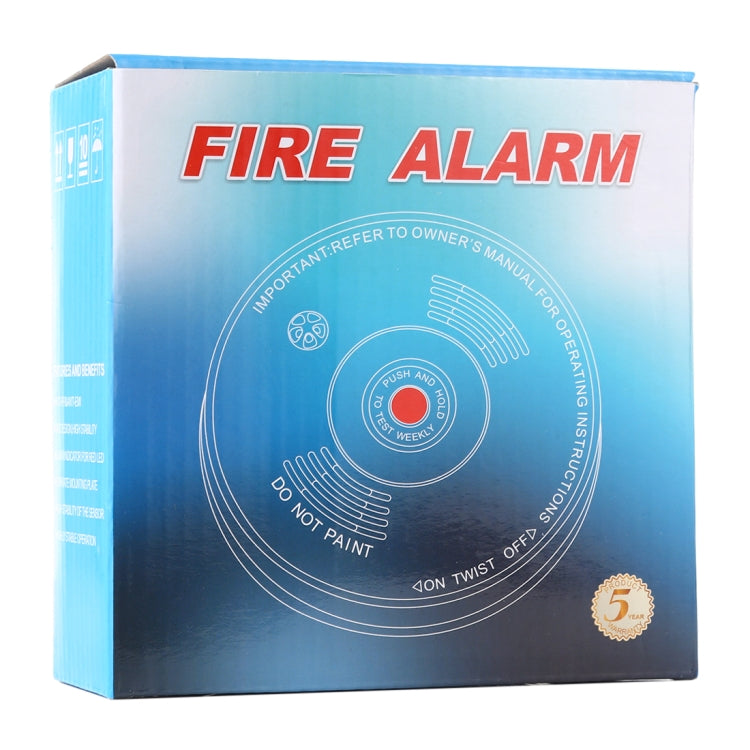 Fire alarm retail box packaging with red “FIRE ALARM” text