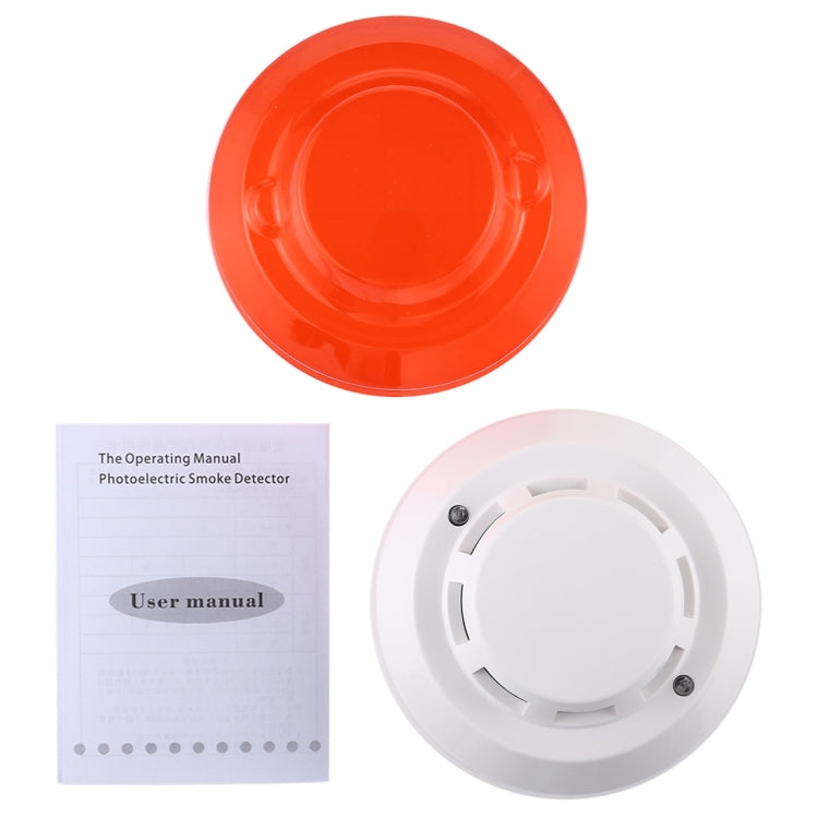 Photoelectric smoke detector kit: red cover, white base, and circular mounting plate.