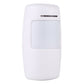 White wireless PIR motion detector with front sensor window, angled front view
