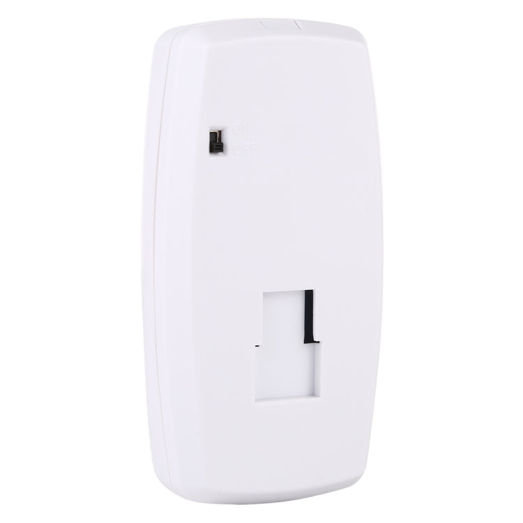 White wireless PIR motion detector back side with wall mount slot and port