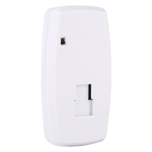 White wireless PIR motion detector back side with wall mount slot and port
