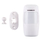 Wireless PIR motion detector with front sensor and two white mounting brackets