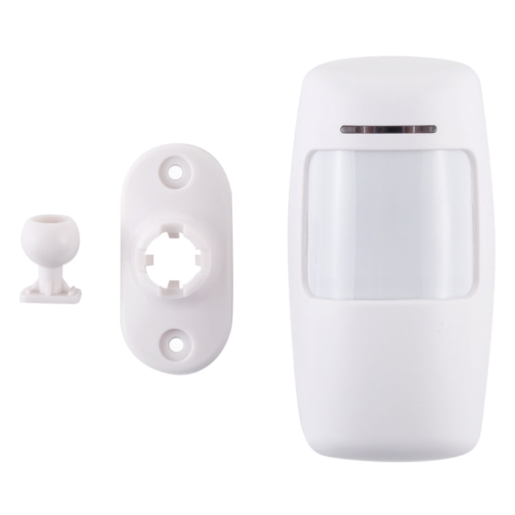 Wireless PIR motion detector with front sensor and two white mounting brackets