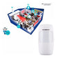 White wireless PIR motion detector with indoor coverage layout graphic