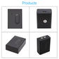 Wireless garage door WiFi controller front and back views, black housing