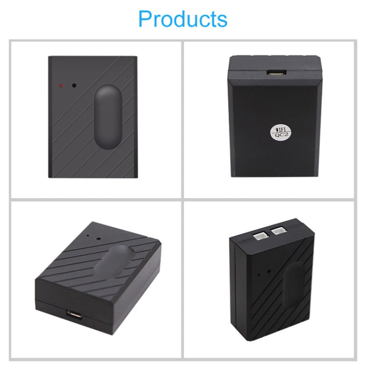 Wireless garage door WiFi controller front and back views, black housing