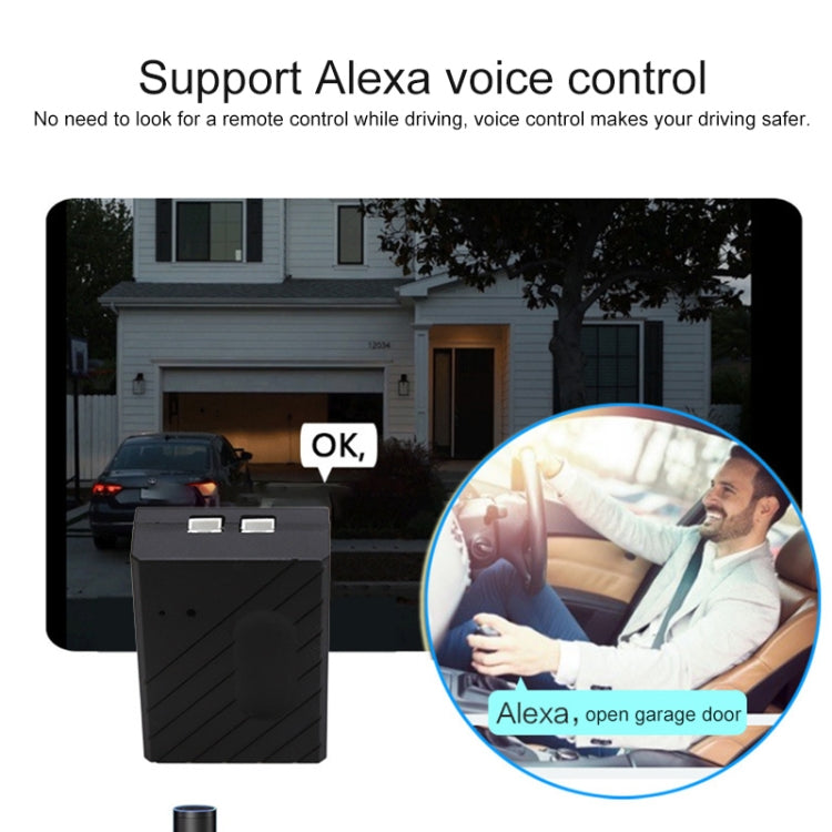 Black garage door WiFi controller with indicator LEDs for Alexa voice control