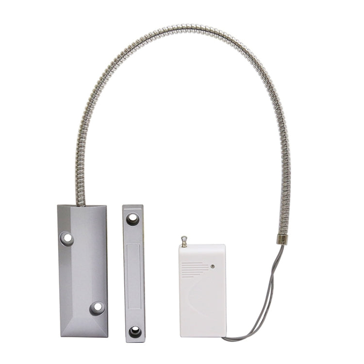 Wireless door magnetic detector set with grey and white sensors and coiled cable