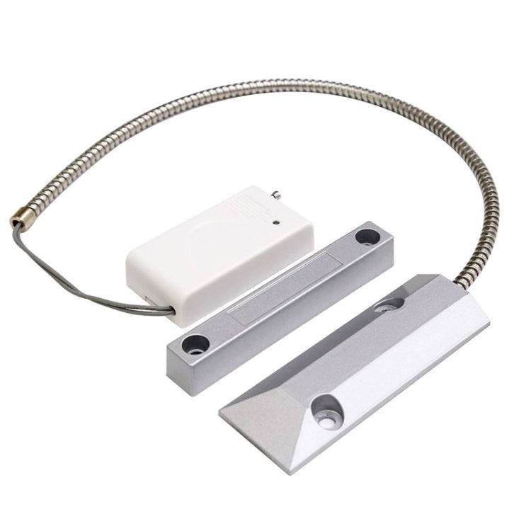 Door magnetic detector with grey sensor bars, white wireless module, and coiled lead