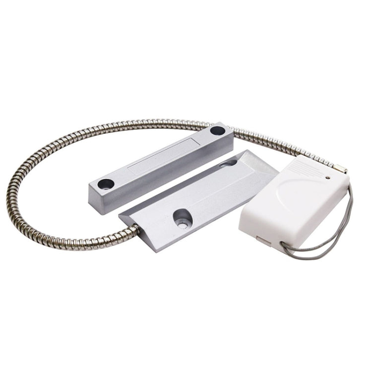 Wireless door magnetic detector with long sensor strip, white module, and coiled cable