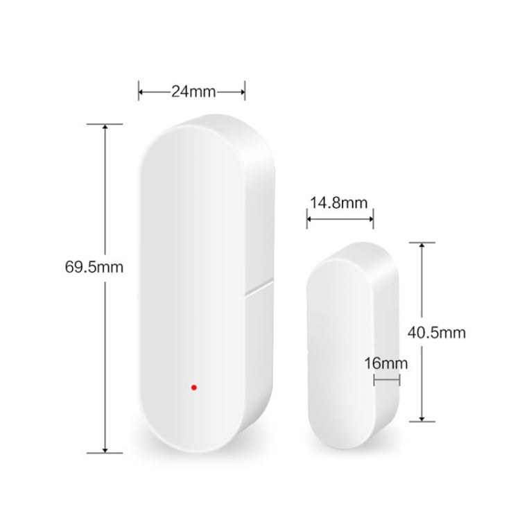 White door/window sensor size diagram: main unit and small magnet contact piece