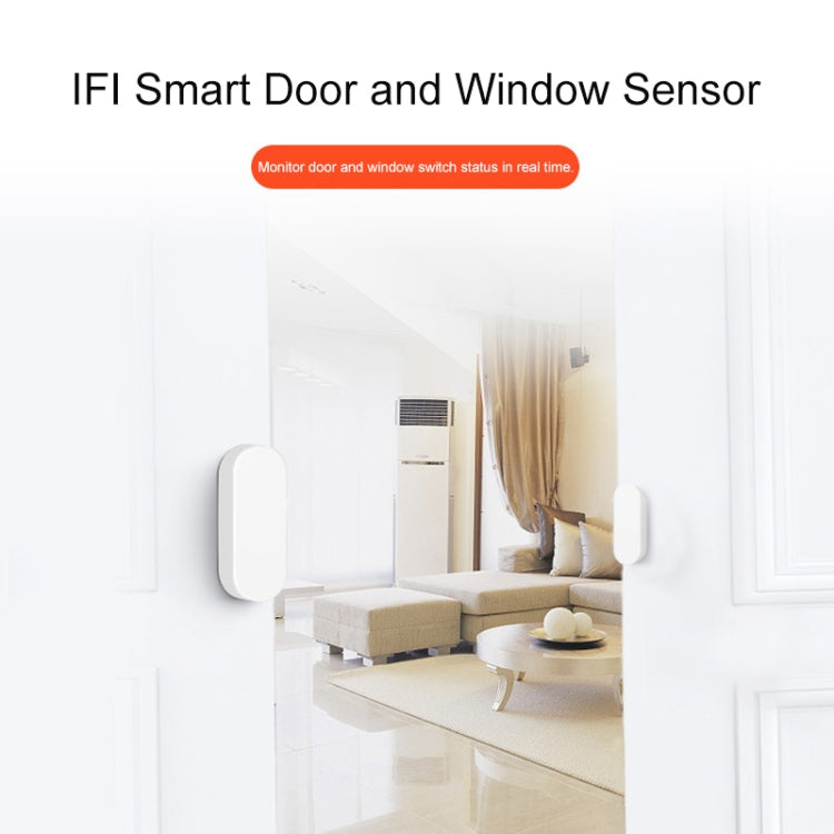 White wireless door/window contact sensor pair on door and window frame