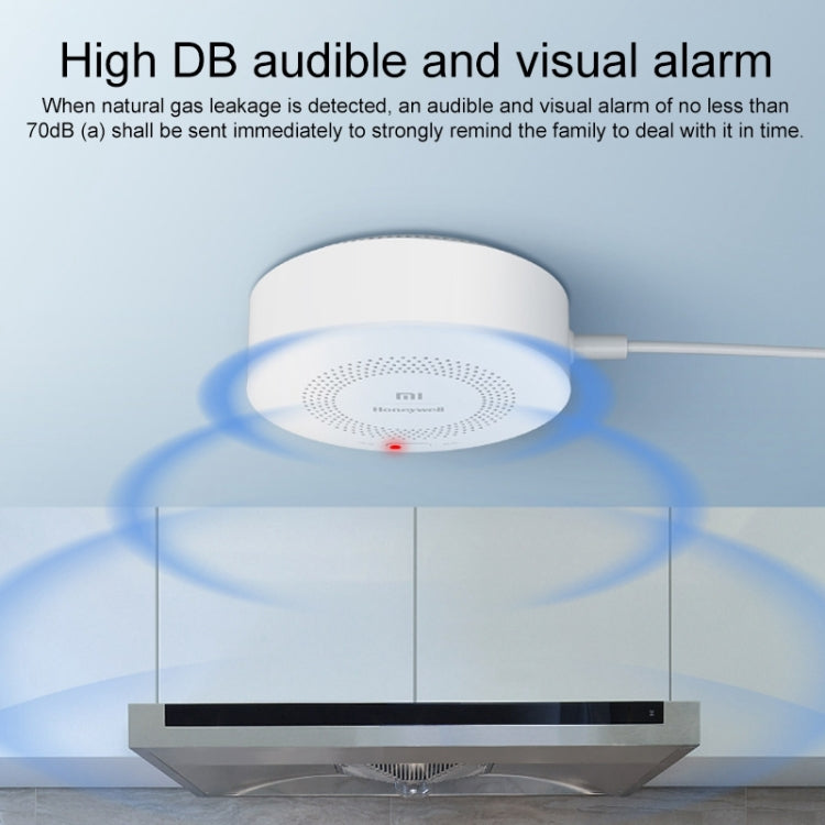 Ceiling-mounted smart gas alarm sensor with speaker grille and red status LED