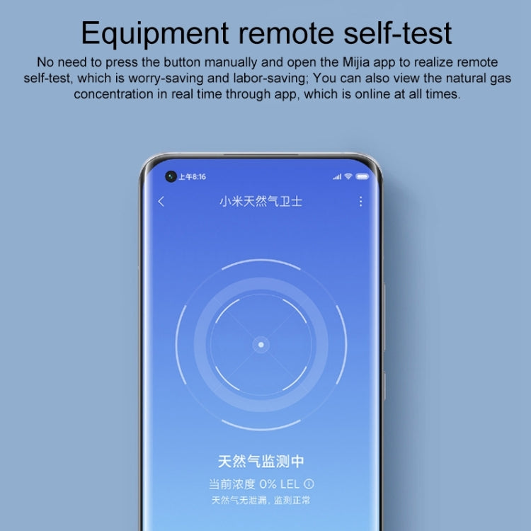 Smartphone screen displaying gas alarm self-test status and concentration indicator