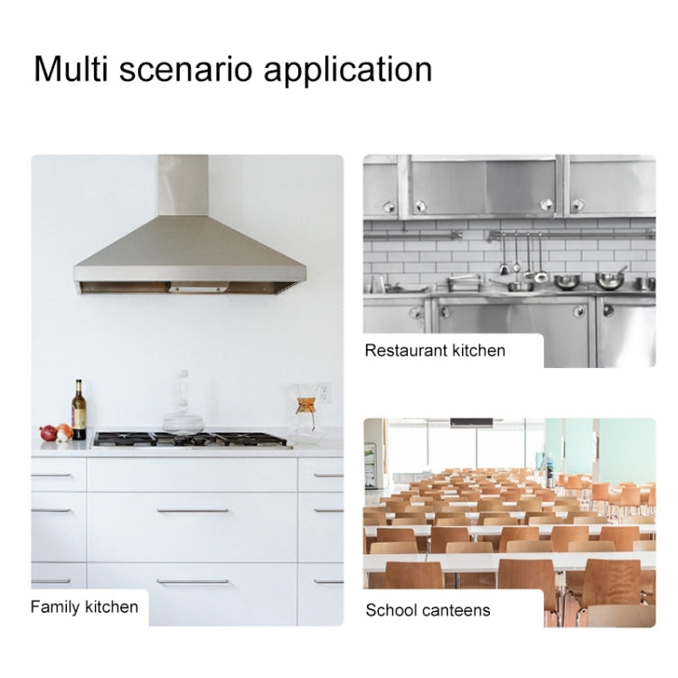 Multi-scenario layout featuring family kitchen, restaurant kitchen, and school canteen images