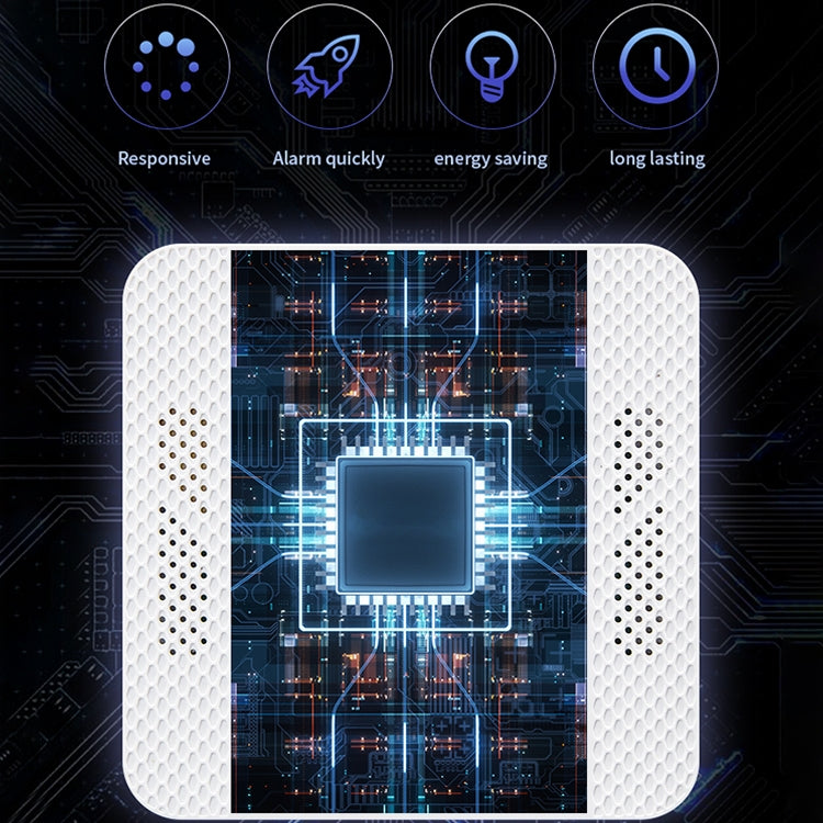 2-in-1 carbon monoxide and smoke alarm detector with detailed internal circuitry view
