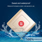 Water-resistant emergency alarm button with red call lens and water splash effect.