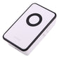 Battery-free wireless doorbell transmitter with black-ring button on white unit