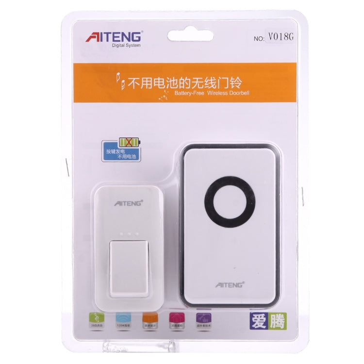 Wireless doorbell kit retail package showing receiver and transmitter, model V018G