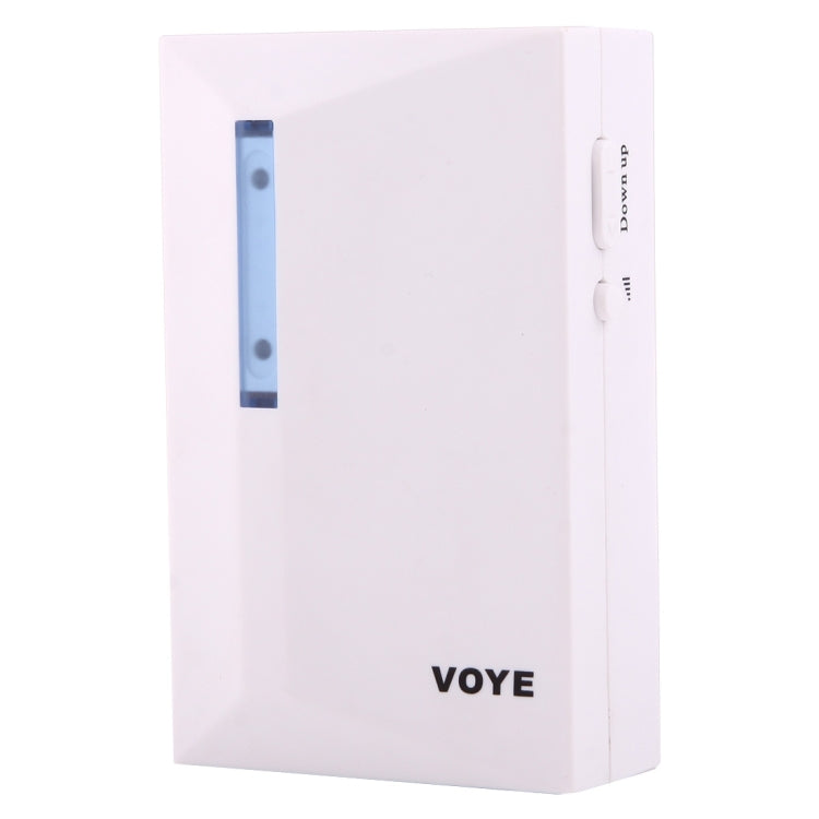 White wireless doorbell transmitter with a blue vertical sensor strip