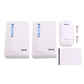 White wireless doorbell kit with two panels, chime, and mounting screws