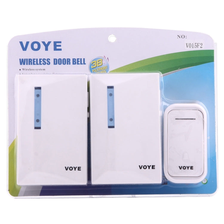 Retail box of VOYE wireless doorbell kit with two panels and door chime