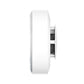 Side view of white smoke alarm detector with mounting bracket and vented interior section