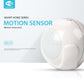 White PIR motion sensor with oval lens window and side mounting tabs.