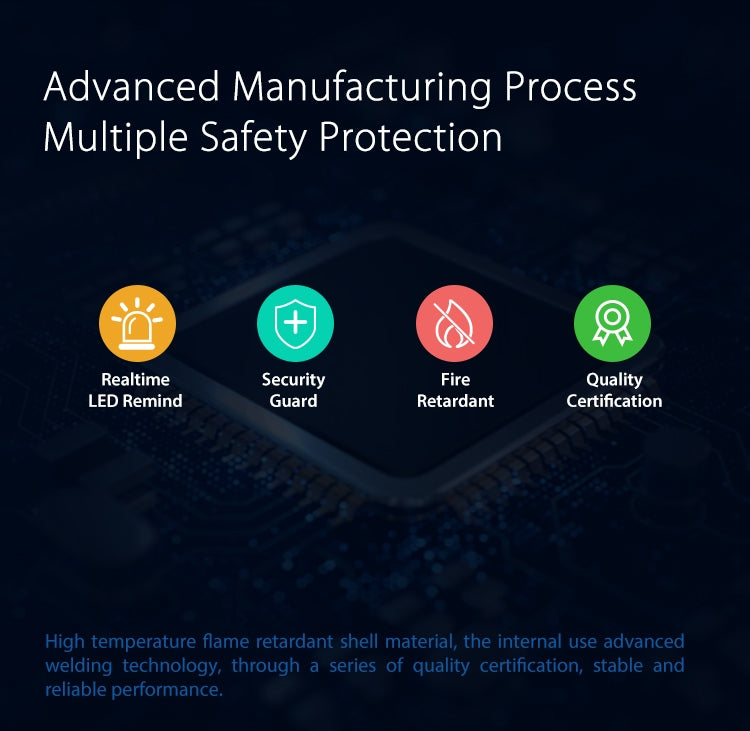 Motion sensor safety protection infographic with security and quality icons.