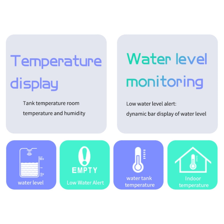 Ultrasonic liquid level meter feature graphic for temperature display and water monitoring