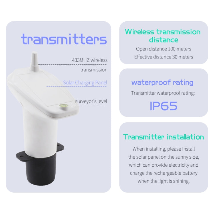 Ultrasonic liquid level meter wireless transmitter with solar charging panel and IP rating