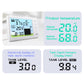 Ultrasonic liquid level meter LCD showing tank level reading and indoor temperature values