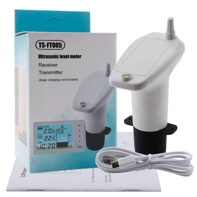 Ultrasonic liquid level meter kit with receiver screen, transmitter, and USB cable