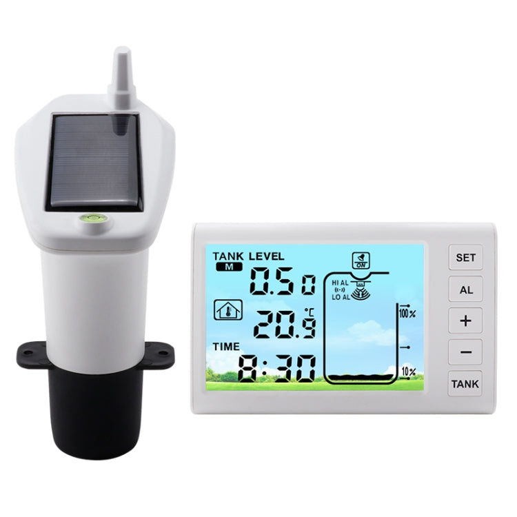 Solar ultrasonic liquid level meter transmitter and receiver with LCD screen display