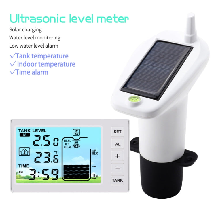 Solar ultrasonic liquid level meter with solar panel and LCD receiver display
