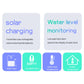 Ultrasonic liquid level monitoring feature icons for water level and temperature alerts