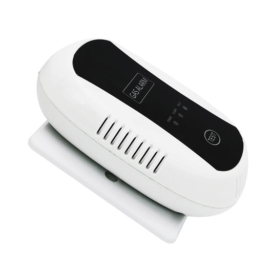 Wireless gas detection alarm angled view with vent grille and black top control strip