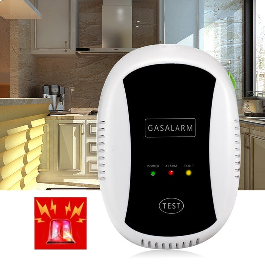 Wireless gas detection alarm with white body, black face panel, and TEST button