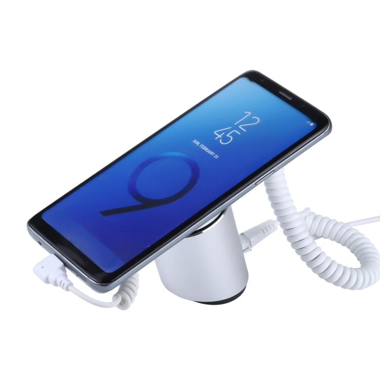 Aluminum cylindrical phone holder stand with coiled Type-C charging cable