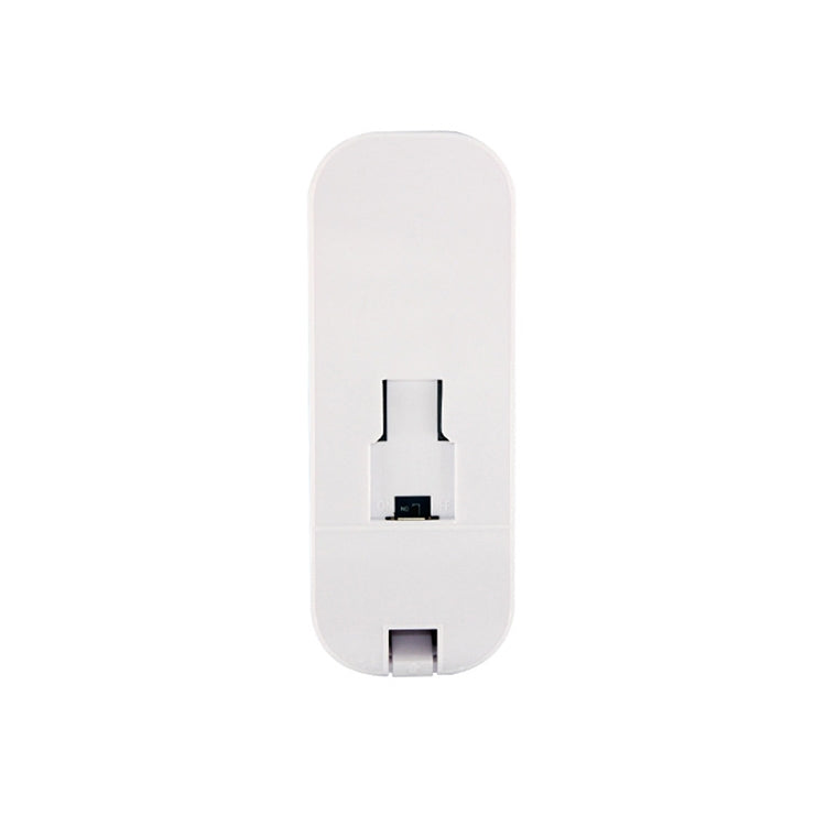 Wireless PIR motion detector, white rear view with contacts and mounting slot