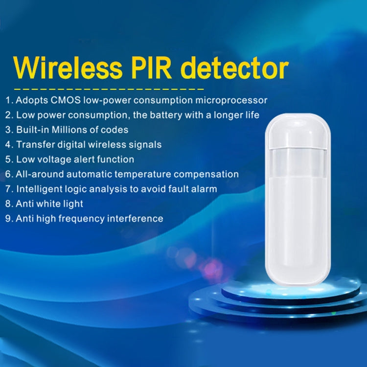 Wireless PIR detector, white sensor module standing on a circular base