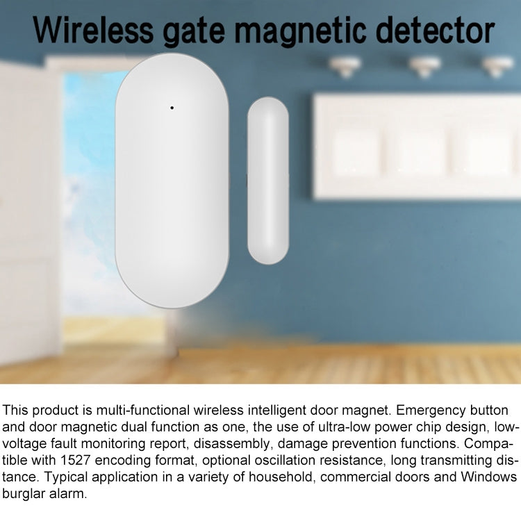 White wireless door and window sensor mounted on window frame with slim magnet
