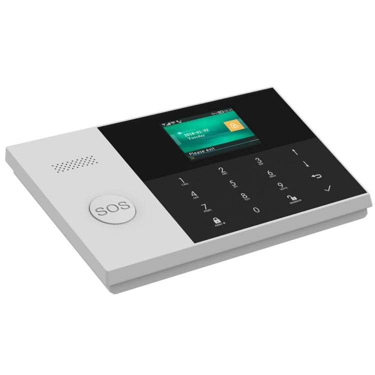 White and black touch keypad alarm panel with SOS button and LCD screen