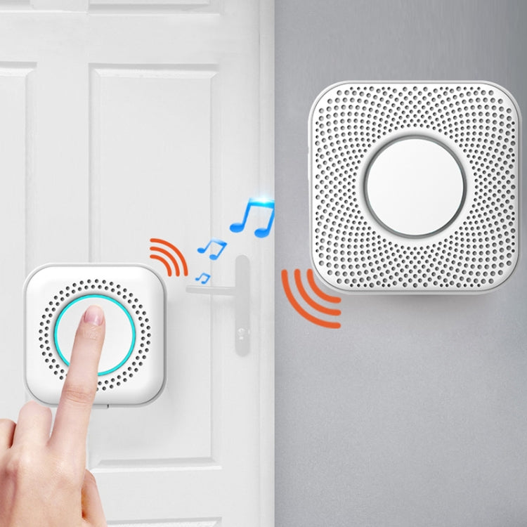 Wireless doorbell button with blue light ring and perforated speaker grille