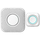 Wireless doorbell chime and button, square housings with blue ring indicators