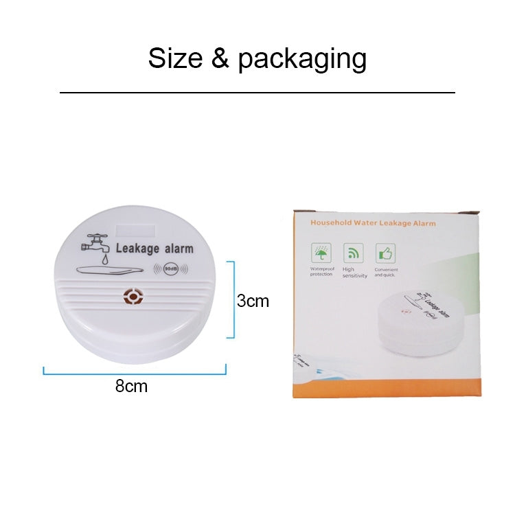 Water leak alarm sensor (8cm round) with packaging box shown