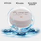 Round white leak alarm sensor with water splash graphic and protection icons